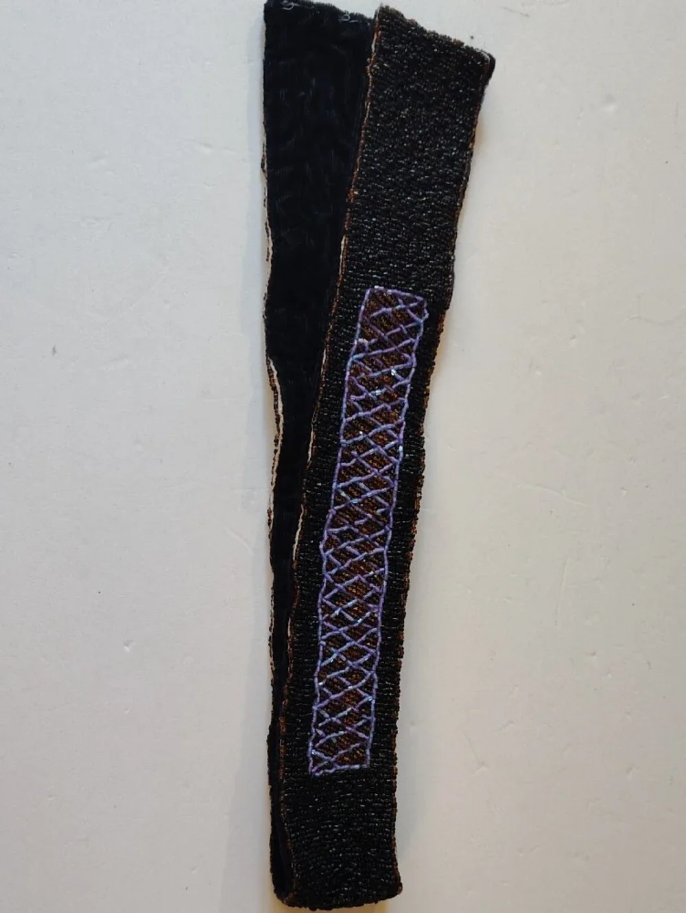 Vintage Black Velvet Waist Belt with Purple & Amber Beaded Panels 31